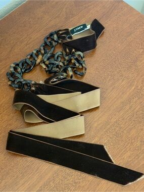 J. Crew Brown Velvet & Tortoise Chain Sash Belt